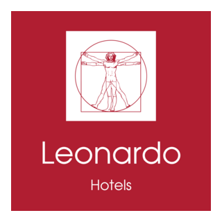 A modern logo for Leonardo Hotels featuring a stylized human figure within geometric shapes.