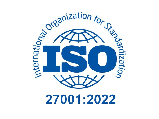 ISO 27001:2022 certification logo representing information security standards.